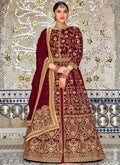 Maroon Zari Embroidered Slit Style Wedding Lehenga