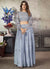 Light Blue Sequence Embroidery Traditional Flared Skirt And Top