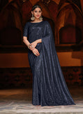 Navy Blue Sequence Embroidered Party Wear Saree