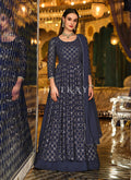 Navy Blue Sequence Embroidered Pleated Anarkali Lehenga Suit