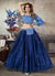 Blue Sequence Embroidery Traditional Flared Skirt And Top