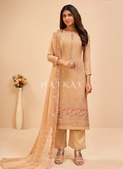 Beige Golden Floral Embroidered Salwar Kameez Suit