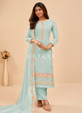 Sky Blue Floral Embroidered Salwar Kameez Suit