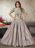 Green And Lilac Sequence Embroidery Traditional Flared Skirt And Top