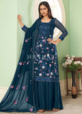 Royal Blue Multi Embroidery Georgette Palazzo Suit