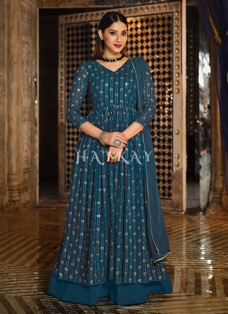 pleated anarkali dress Peach pleated Anarkali suit with heavy hand embroidery yoke, sheer full sleeves, bead detailing and flowy flare. Perfect for wedding, festive wear and evening events DM us to order. Customisation Available #AnarkaliSuit #