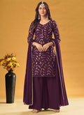 Deep Wine Sequence Embroidered Palazzo Suit