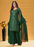 Dark Green Sequence Embroidered Palazzo Suit