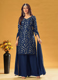 Royal Blue Sequence Embroidered Palazzo Suit