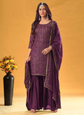 Purple Sequence Embroidered Sharara Style Suit