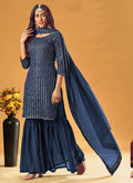Blue Sequence Embroidered Sharara Style Suit
