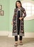 Black Multi Floral Embroidery Jacket Style Pant Suit