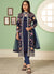 Blue Multi Floral Embroidery Jacket Style Pant Suit