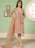 Light Brown Multi Floral Embroidery Jacket Style Pant Suit