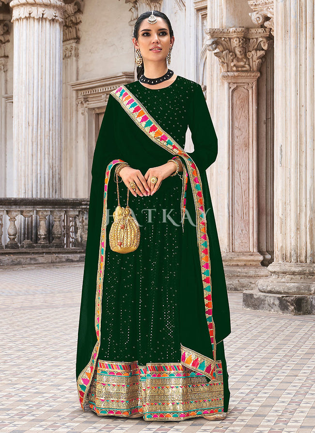 Green Sequence And Multi Embroidered Anarkali Suit