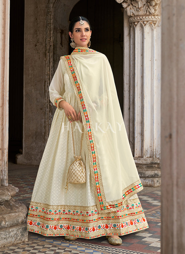 Buy Bridesmaid Outfit - Off White Sequence Embroidered Anarkali Gown With  Jacket