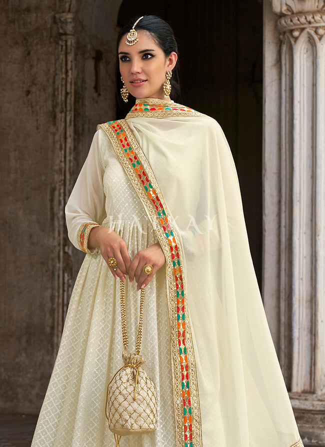 Off white and gold anarkali Clearance