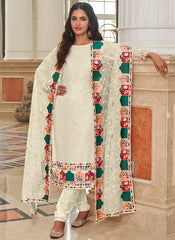 White Multi Sequence Embroidery Festive Salwar Kameez 