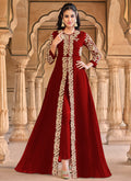 Red Golden Embroidered Slit Style Anarkali Pant Suit