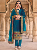 Turquoise Multi Embroidered Velvet Pant Suit