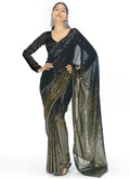Black And Golden Sequence Embroidery Georgette Saree