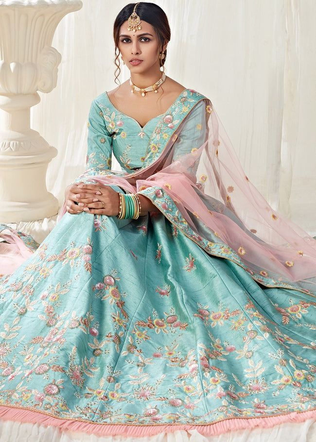Lehanga Choli - Blue And Pink Designer Lehenga Choli