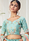 Blue And Pink Floral Embroidered Designer Lehenga Choli