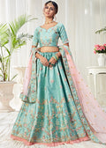 Blue And Pink Designer Lehenga Choli