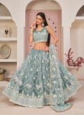 Teal Blue Embroidered Partywear Lehenga Choli