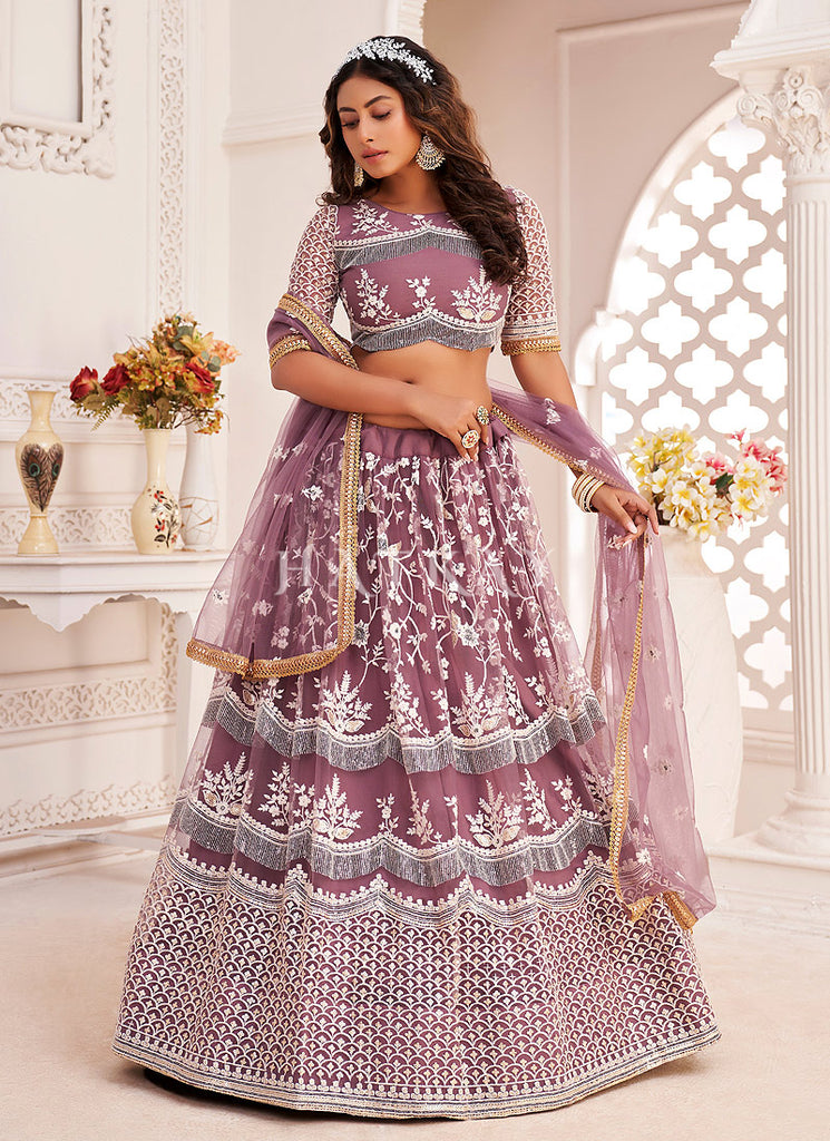 Purple Traditional Embroidered Wedding Lehenga Choli