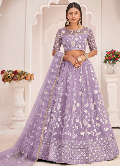 Lavender Traditional Embroidered Wedding Lehenga Choli
