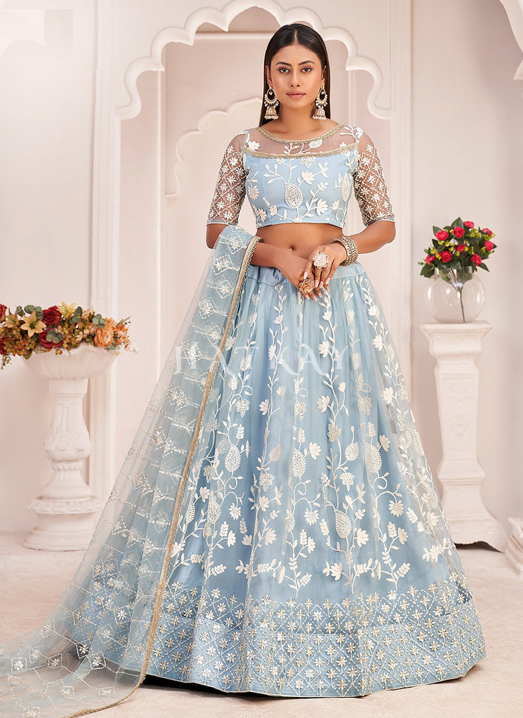 Buy Lehengas Sky Blue Traditional Embroidered Wedding Lehenga