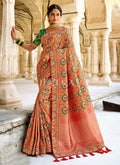 Peach And Green Multi Embroidered Silk Saree