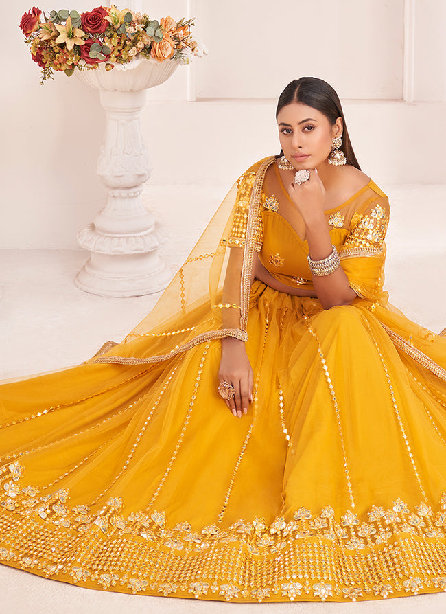 Yellow Unstitched Bridal Lehenga Choli Online For Haldi India USA