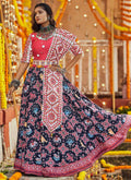 Red And Blue Multicoloured Kutchi Embroidered Chaniya Choli