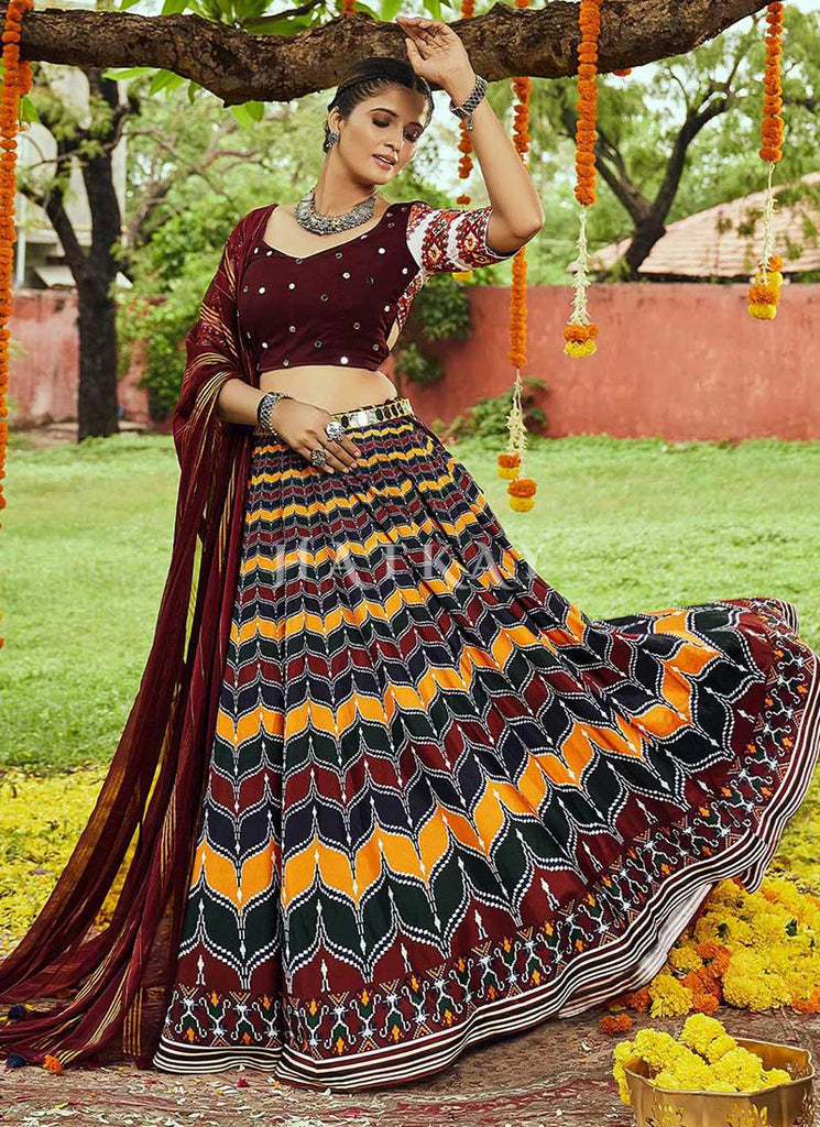 Maroon Multicoloured Kutchi Embroidered Chaniya Choli
