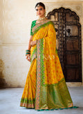Yellow And Green Multi Embroidered Silk Saree