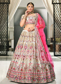 Off White And Pink Embroidery Festive Lehenga Choli