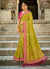 Neon Green And Pink Multi Embroidered Silk Saree