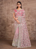 Blush Pink Traditional Zari Embroidered Party Wear Saree
