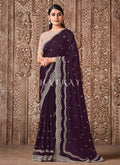 Purple Traditional Zari Embroidered Party Wear Saree