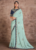Light Blue Traditional Zari Embroidered Party Wear Saree