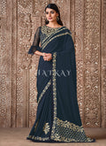 Royal Blue Traditional Zari Embroidered Party Wear Saree