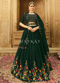 Dark Green Multi Floral Embroidery Georgette Lehenga Choli