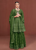 Green Sequence Embroidered Anarkali Sharara Suit