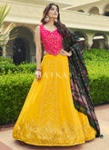 Pink And Yellow Sequence Embroidery Lehenga Choli