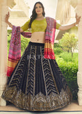 Lime And Blue Sequence Embroidery Lehenga Choli