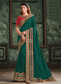 Red And Green Multi Embroidered Designer Saree