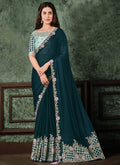 Turquoise Dual Tone Zari Embroidered Designer Saree