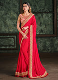 Red And Pink Zari Embroidered Designer Saree